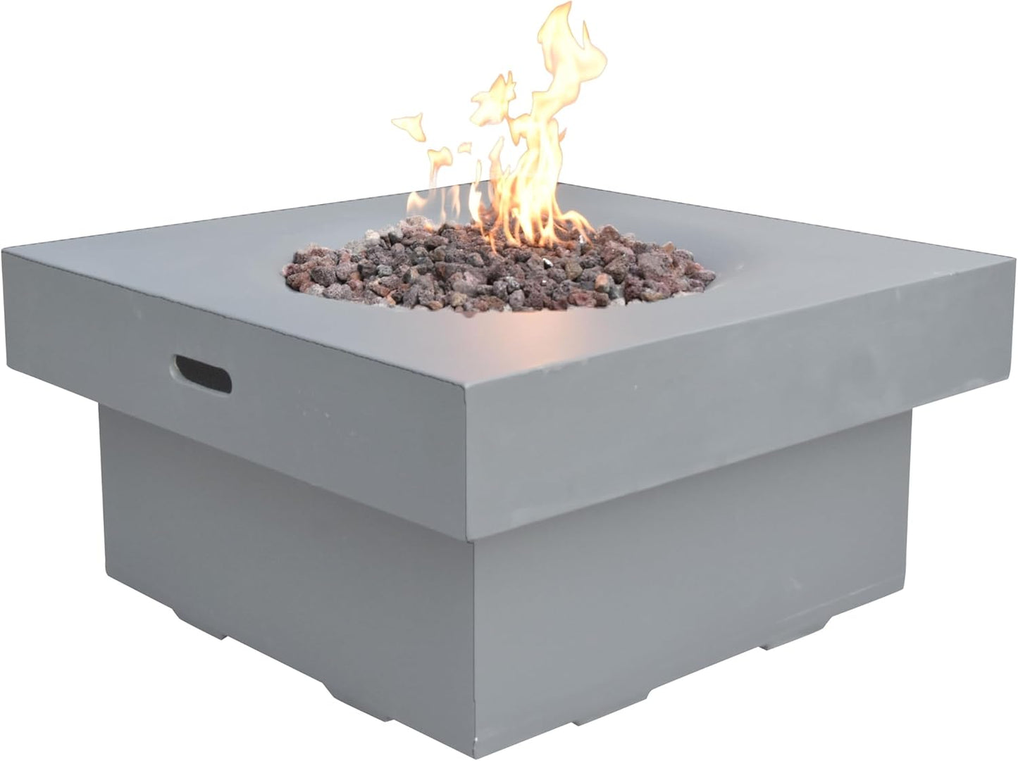 AMS Fireplace | Modeno Branford Package | Light Gray Liquid Propane Gas Fire Pit Table for Outside Patio Bundle with Tank Cover, Wind Guard & SS Burner Lid | Free Ice Bucket & Rubber Mat