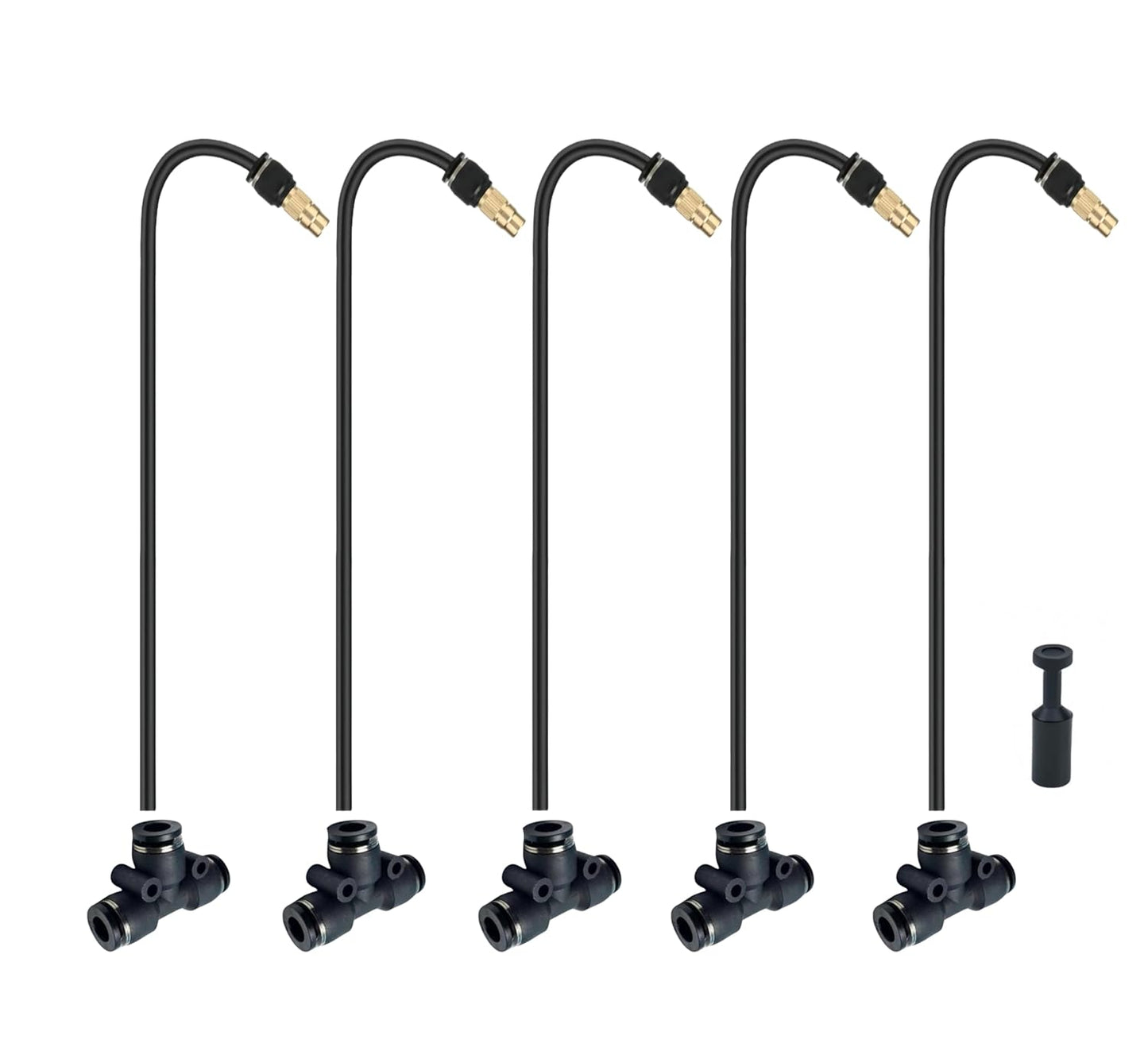 5pk Brass Misting Nozzles Tee 16 inch 360 Degree Adjustable Copper Sprayer, Compatible with1/4 trubing Hose Watering Plant Drip Irrigation Pneumatic Fittings Connection for Watering Garden（16inch）