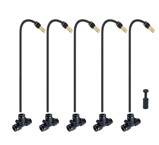 5pk Brass Misting Nozzles Tee 16 inch 360 Degree Adjustable Copper Sprayer, Compatible with1/4 trubing Hose Watering Plant Drip Irrigation Pneumatic Fittings Connection for Watering Garden（16inch）