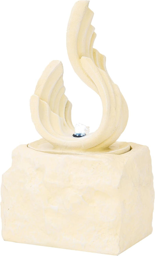 XBrand 25 in H Stone-Look Sculptural Modern Freestanding Fiber Resin Outdoor Garden Fountain w/LED Light, White