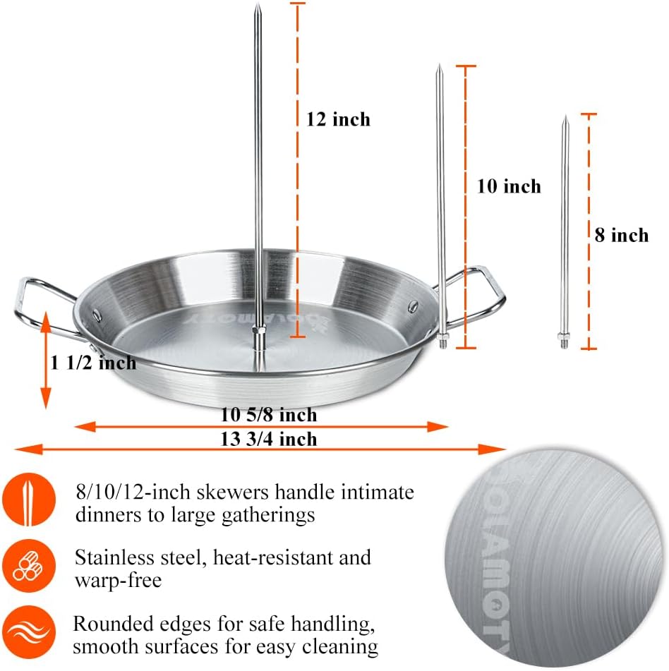 Stainless Steel Gyro Spit Shawarma Stand for oven, Vertical Skewer Pan Al Pastor Skewer for Grill, El Pastor Hack for Tacos Al Pastor Chicken, Brazilian, with 8",10",12" stick