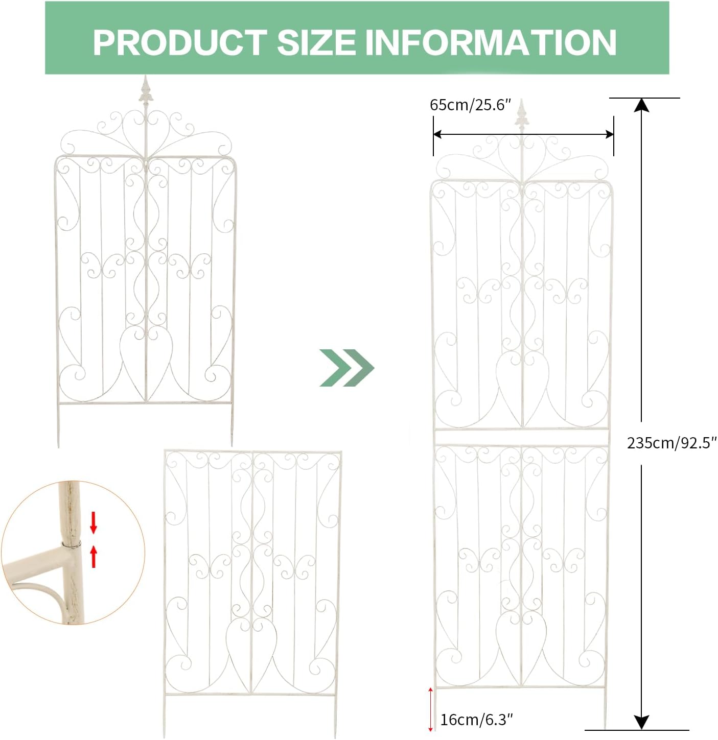 Sungmor 2 Pack Large Garden Trellis for Climbing Plants, 92.5 Inch Tall Rustic White Garden Metal Trellis, Decorative Trellis for Outdoor Rose Vines Cucumbers Support, Greenhouse, Flowerbed, Backyard