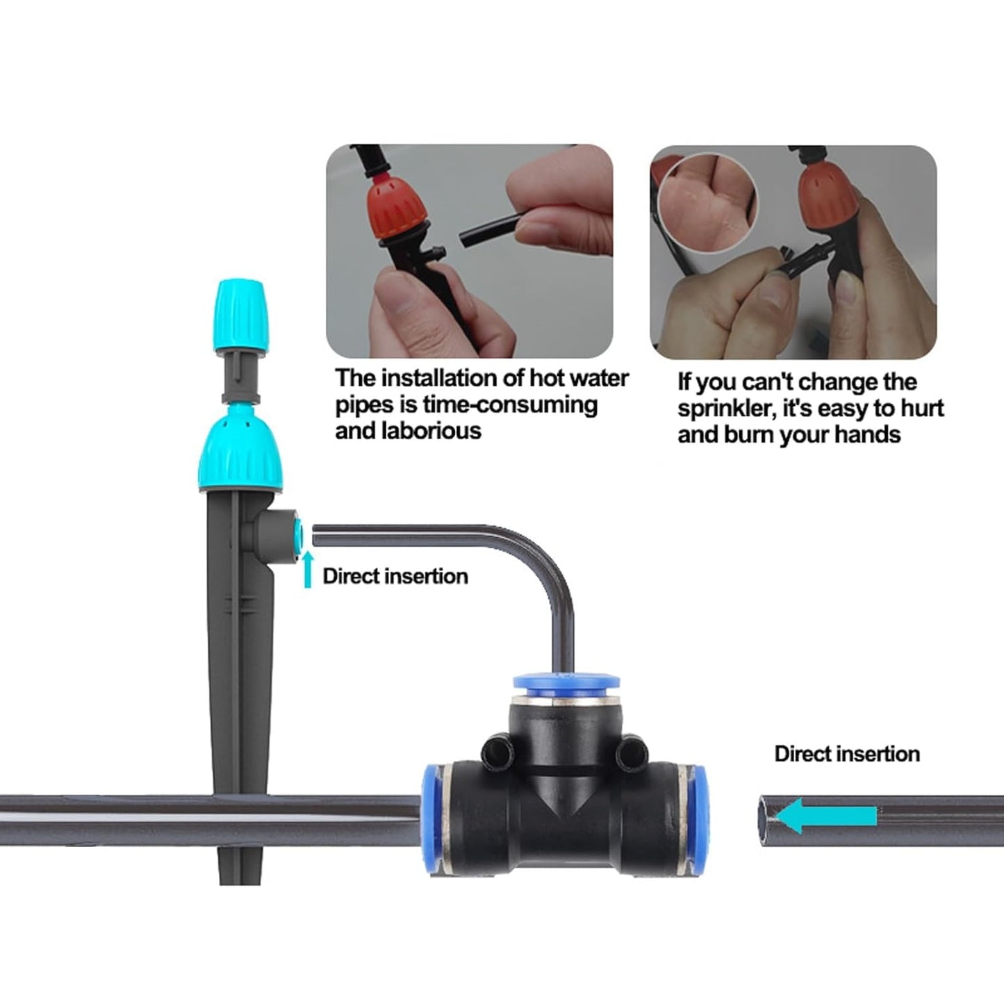 Drip Irrigation System,50FT Main Pipe and 16FT Branch Pipe,10 Adjustable Drippers with Piles, Quick Socket Connection.Plant Watering System of Garden Potted Elevated Garden Bed.(Dual-Purpose Nozzle)