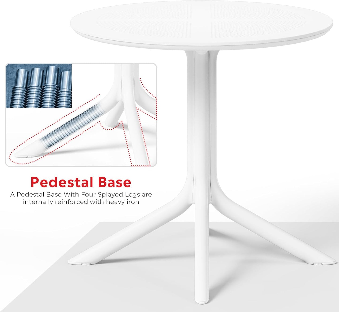 Dining Table Set for 4, HDPE Patio Round Dining Table and Stackable Chair, Kitchen & Dining Room Sets All Weather for Backyard Porch Poolside, White