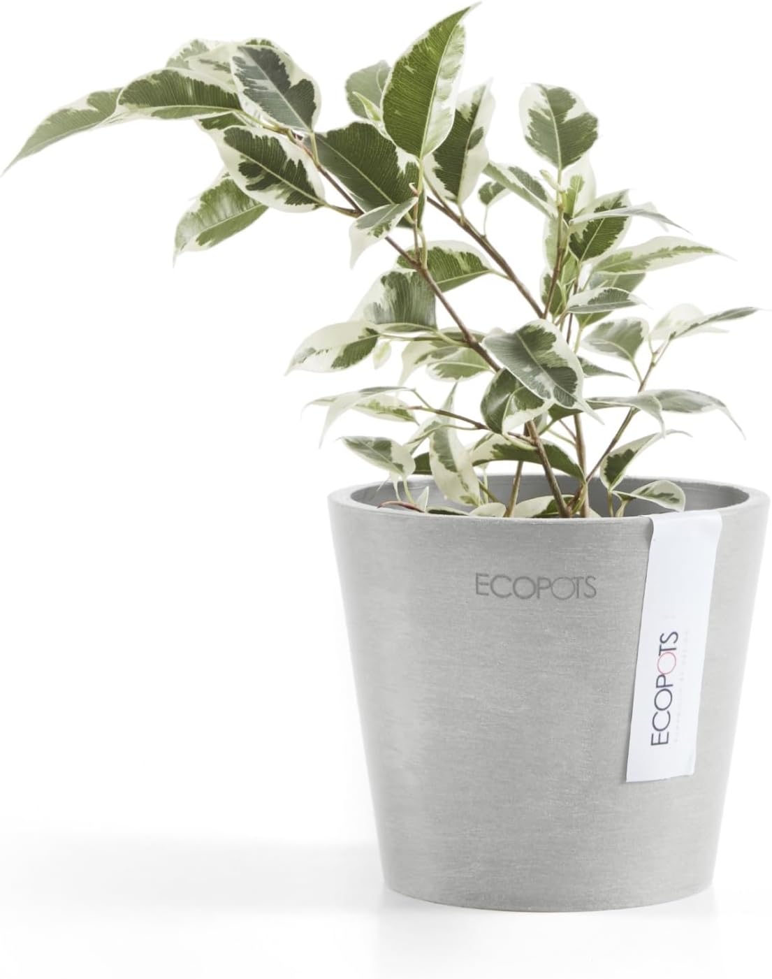 Ecopots Amsterdam Mini Durable Modern Round Recycled-Based Composite Flower Pot Planter, White Grey, 4"