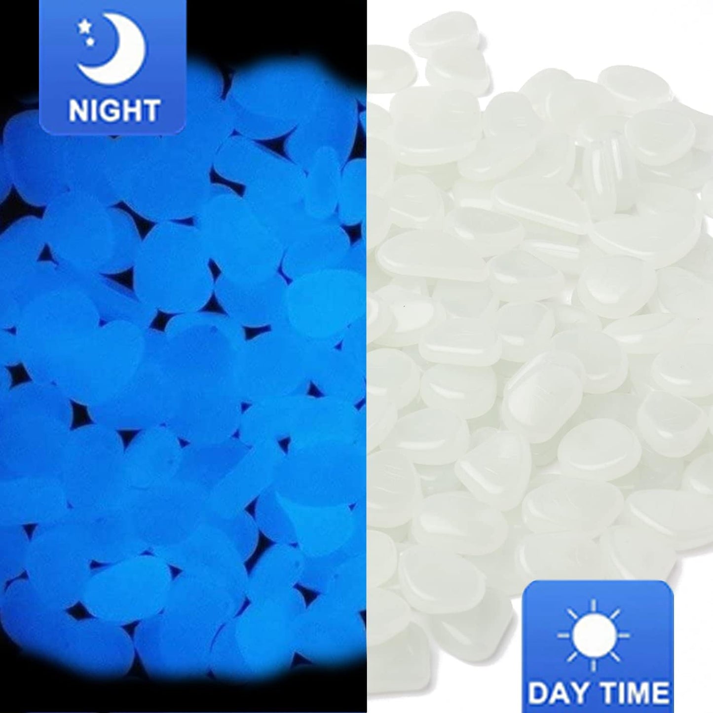 Oubest Glow in The Dark Pebbles/Glow Stones/Glowing Rocks Blue Decor for Garden/Fish Tank/Aquarium/Walkway/Driveway/Plant Pots/Bonsai (100, White)