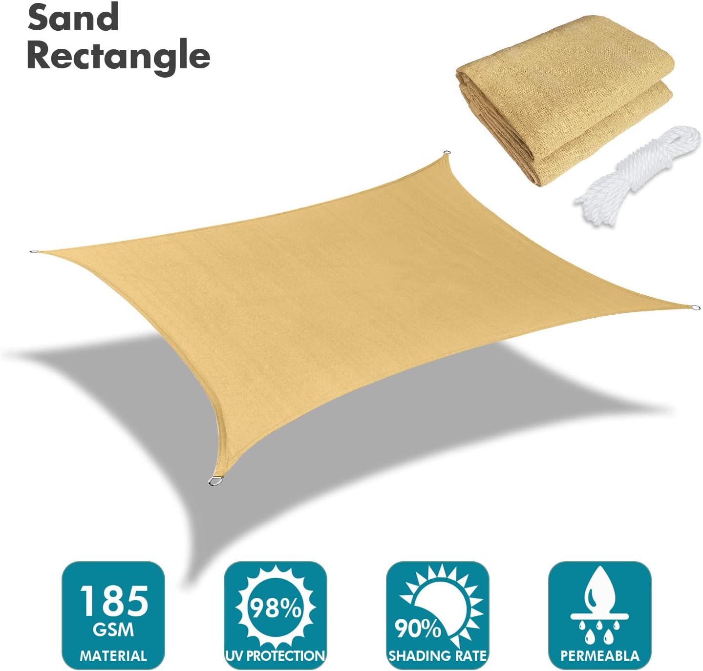 KANAGAWA 23'X24' Sand Custom Size Sun Shade Sail Rectangle UV Block Canopy Cover for Patio Backyard Lawn Garden Outdoor (Customized Available)