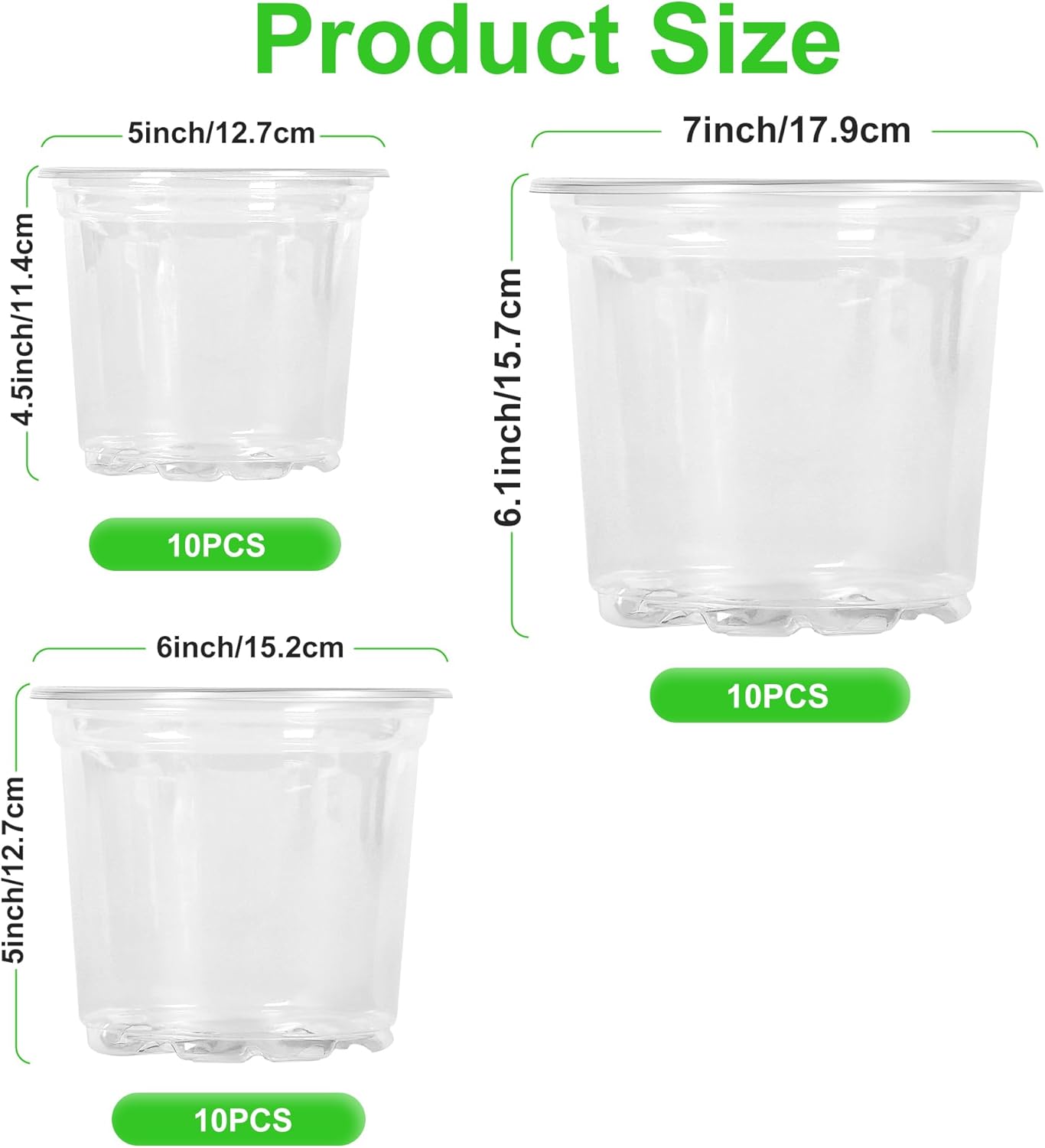 JERIA 30 Pack 5/6/7 Inch Clear Nursery Pots with Drainage Holes, Clear Plant Pot for Planting, Transparent Plastic Plant Pots,Durable Seed Starting Pot for Succulents