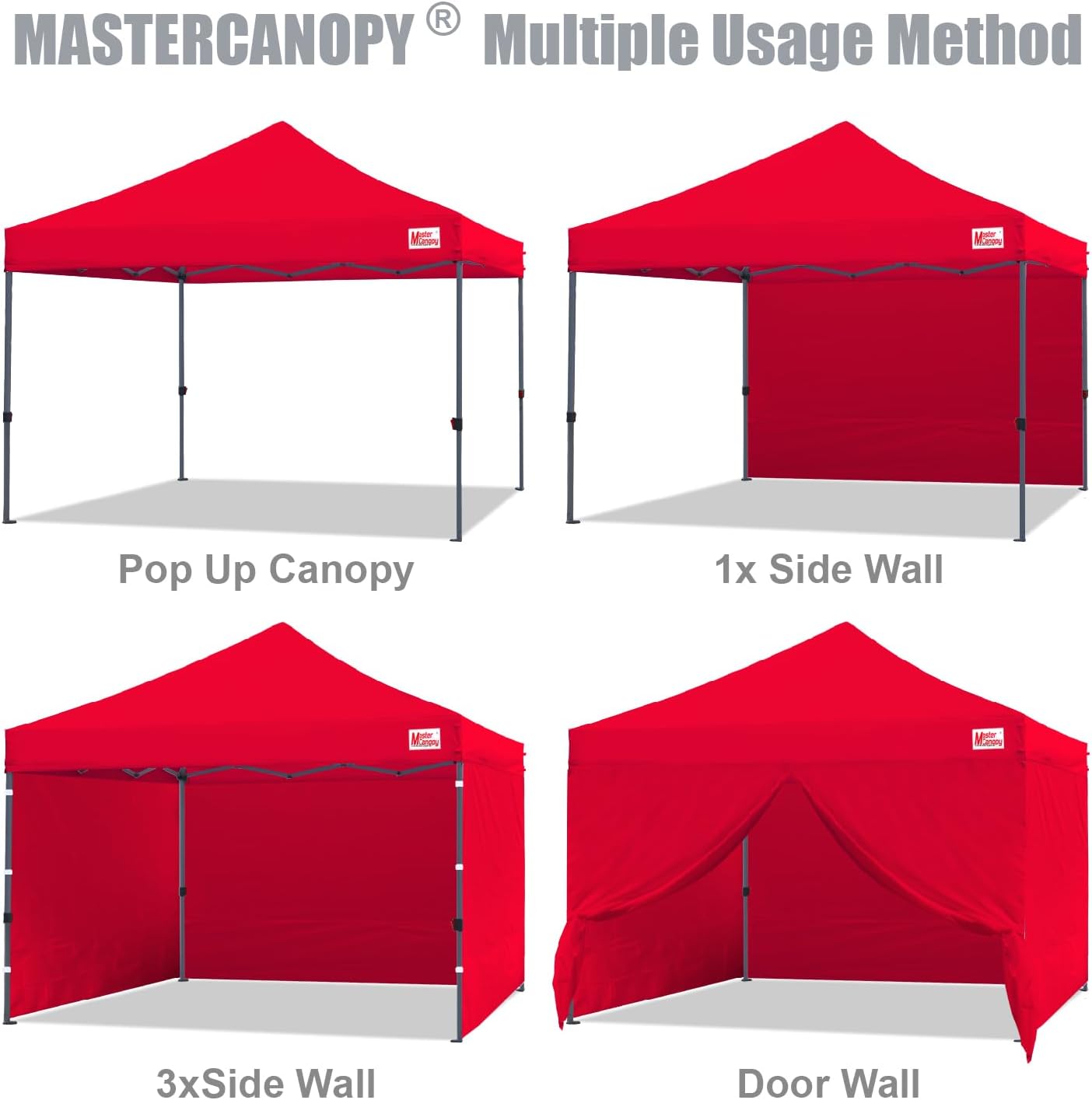 MASTERCANOPY Heavy Duty Pop-up Canopy Tent with Sidewalls (10x10,Red)