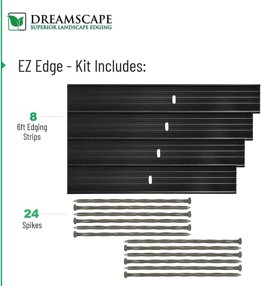 Dreamscape E-Z Edge Aluminum Landscape Edging - 8 Strips, 6ft Each (48ft Total), Brown - Professional Quality Landscaping Border, Metal Divider for Lawn, Garden, Flowerbed…