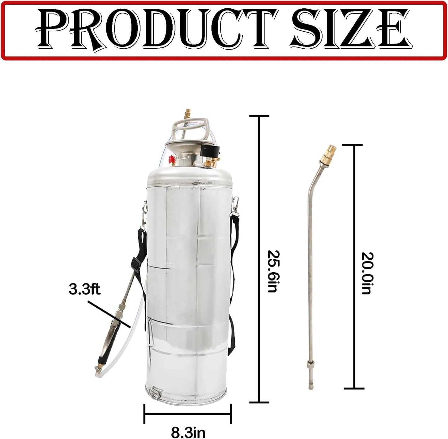 Hand Pump Sprayer Stainless Steel Sprayer for Indoor and Outdoor 3 Gallon Sprayer 20 in Wand 3 FT Hose