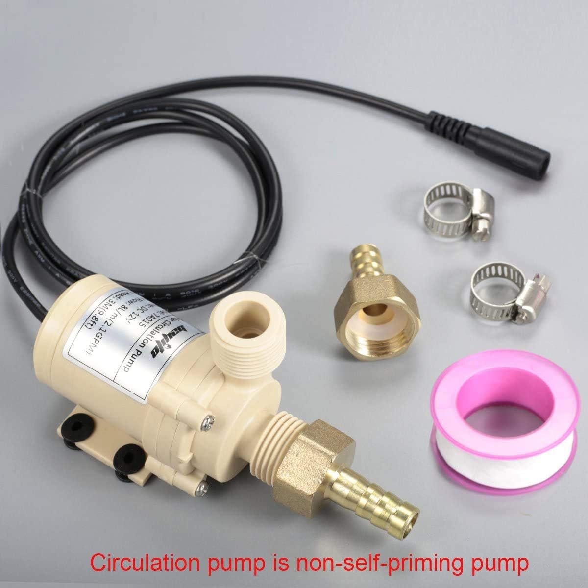 bayite BYT-7A015 DC 12V Solar Hot Water Heater Circulation Pump with DC Power Supply Adapter Low Noise 3M Head 8LPM 2.1GPM