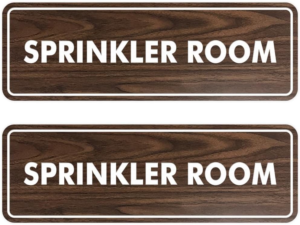 Signs ByLITA Standard Sprinkler Room Sign (Walnut) - Medium 2 Pack