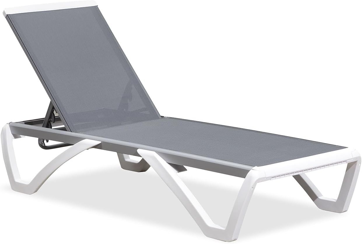PURPLE LEAF Patio Chaise Lounge Chair Outside Aluminum Plastic Stackable Tanning Chairs for Pool Sunbathing Beach Deck Outdoor Lounger, Light Grey
