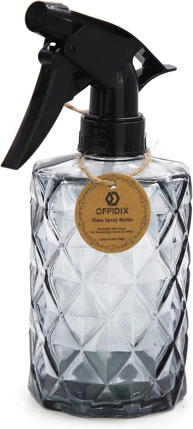 OFFIDIX Glass Spray Bottle,Plant Mister, 0.35L/11.8oz Pressure Watering Can with Adjustable Nozzle Watering Handheld Bottles for Garden Plants Cleaning Solutions(Gray