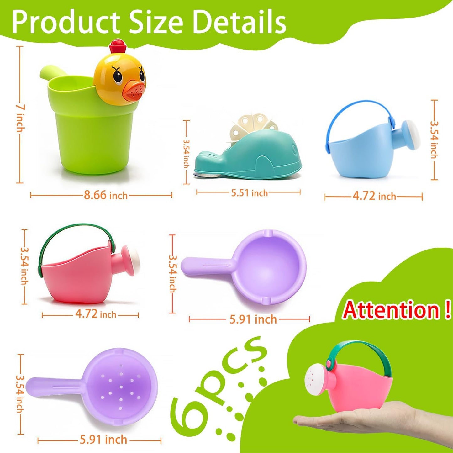Bath Toys for Toddlers 1-3, NO Hole 6pcs Toddler Bath Toys for 1 2 3 Duck Watering Can Outdoor Garden Beach Water Pool Toys for Baby Toddler Toys Age 1-4 Water Table Toy for Kids 2-4 Bathtub Gift