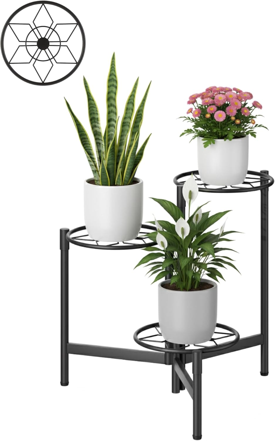 Tiered Plant Stand Outdoor 3 Tier Indoor Metal Flower Shelf for Multiple Plants Corner Tall Flower Holders for Patio Garden Living Room Balcony Bedroom Black Diamond