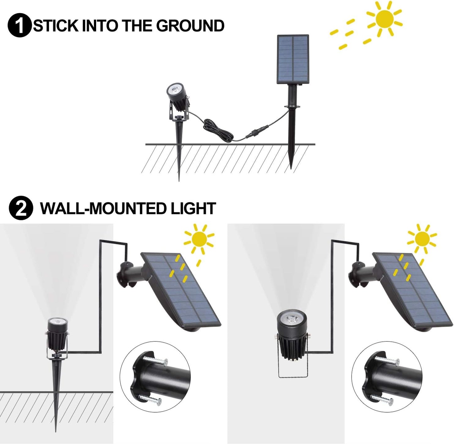 T-SUN Solar Spotlights, Outdoor LED Solar Lights, Waterproof Auto ON/Off Solar Wall Lights for Garden,Driveway, Pathway, Pool Area(White)