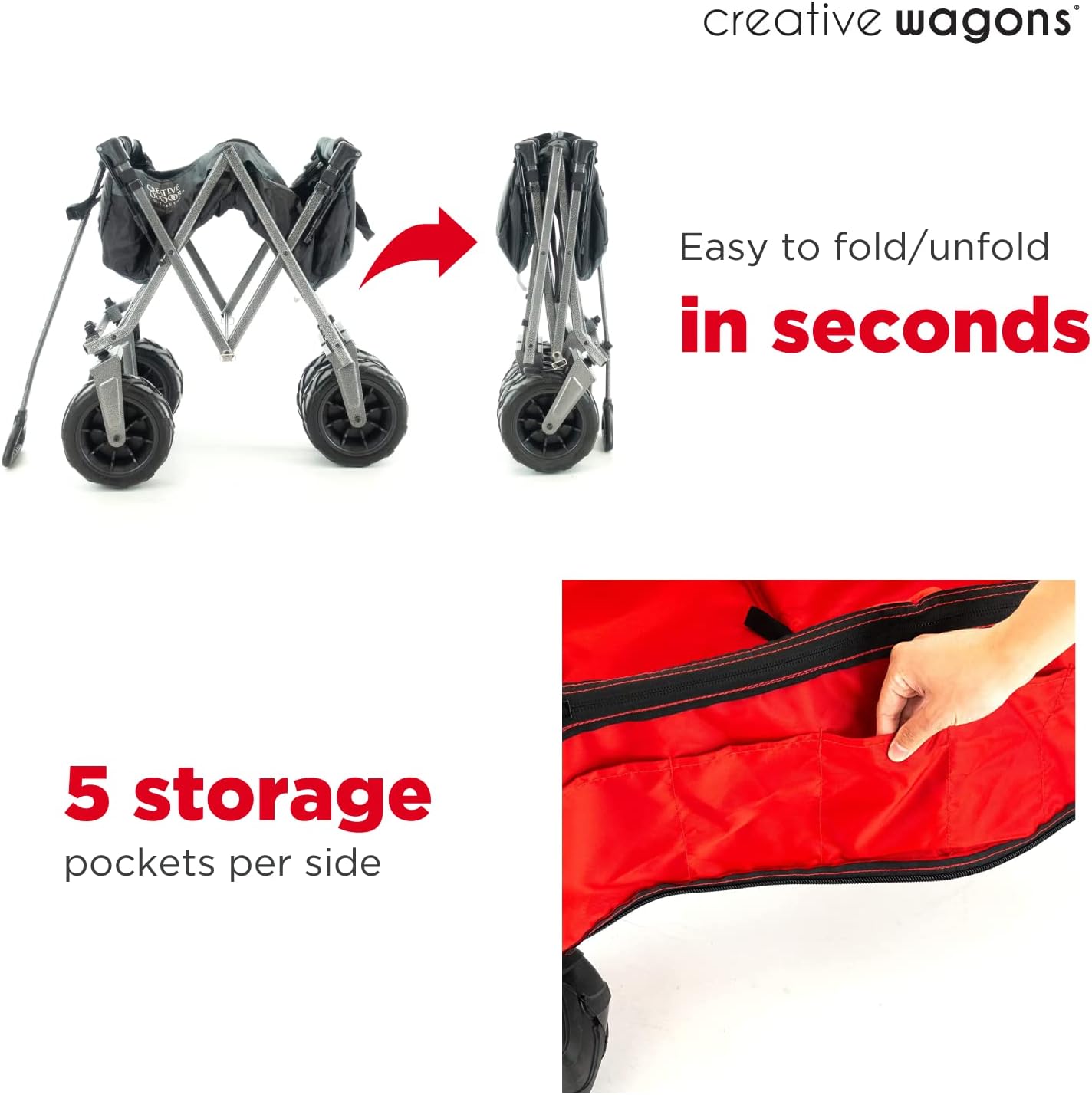 Creative Outdoor Push Pull Stroller Wagon, Beach Hauler XXL with Canopy, Collapsible and Portable Heavy Duty Folding Cart, Supports up to 200lbs Weight Capacity, Giant 10" Wheels