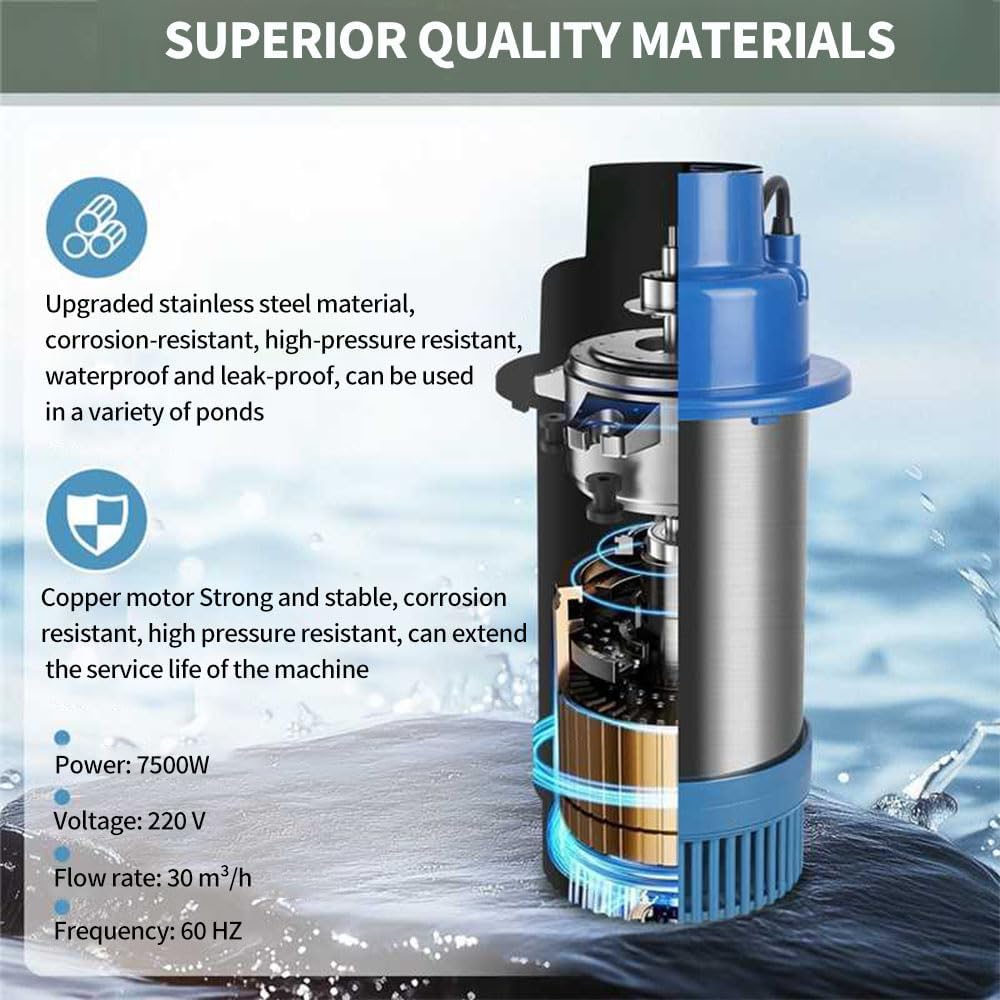 Stainless Steel Pond Fountain Aerator, 1HP 110V Stainless Steel Pond Jet System Fully Automatic Powerful Lake Floating Fountain for Ponds, Lakes