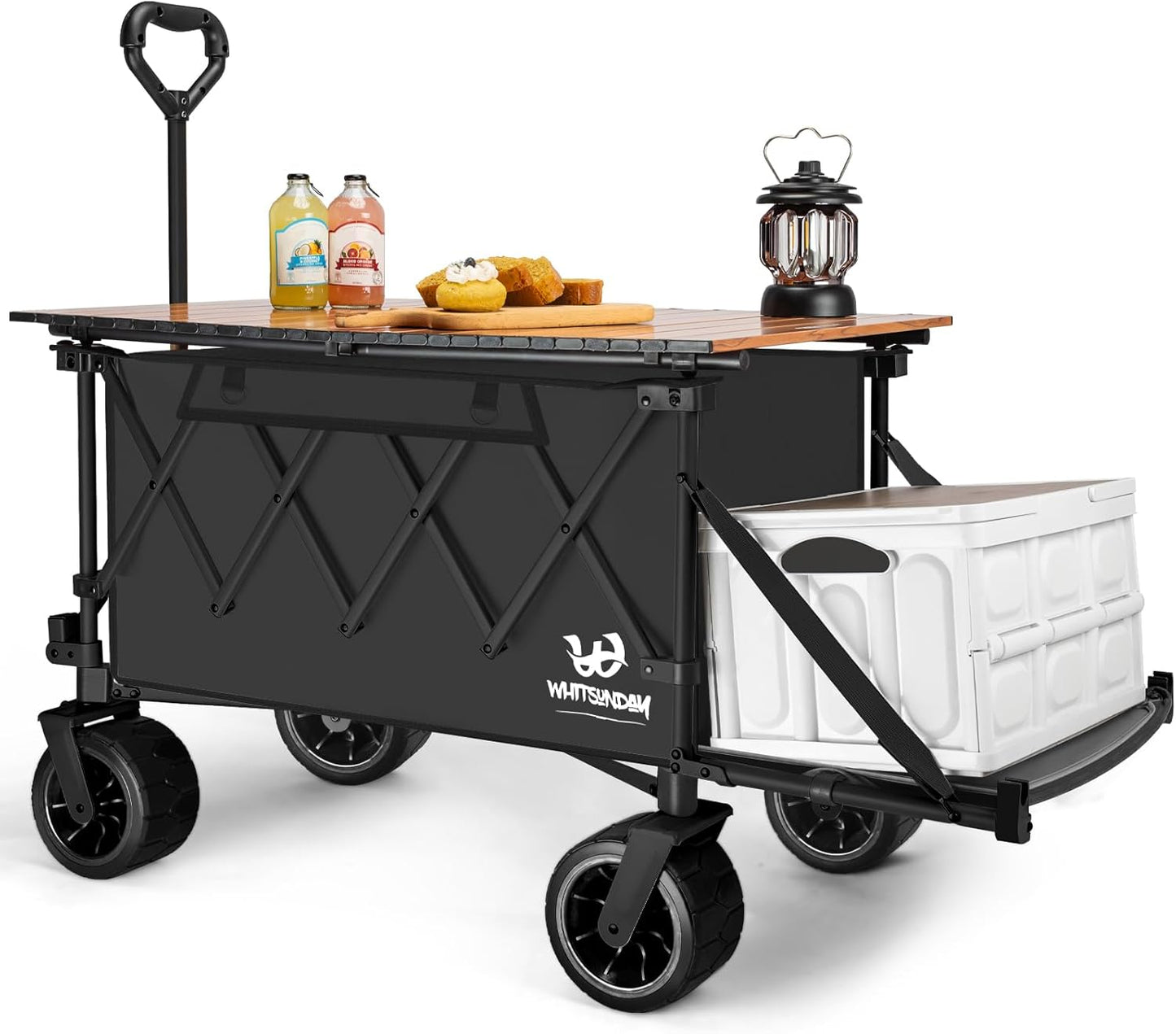Whitsunday Collapsible Wagon with Tailgate and Big Wheel,Heavy Duty Utility Folding Wagons for Beach Camping Outdoor Black