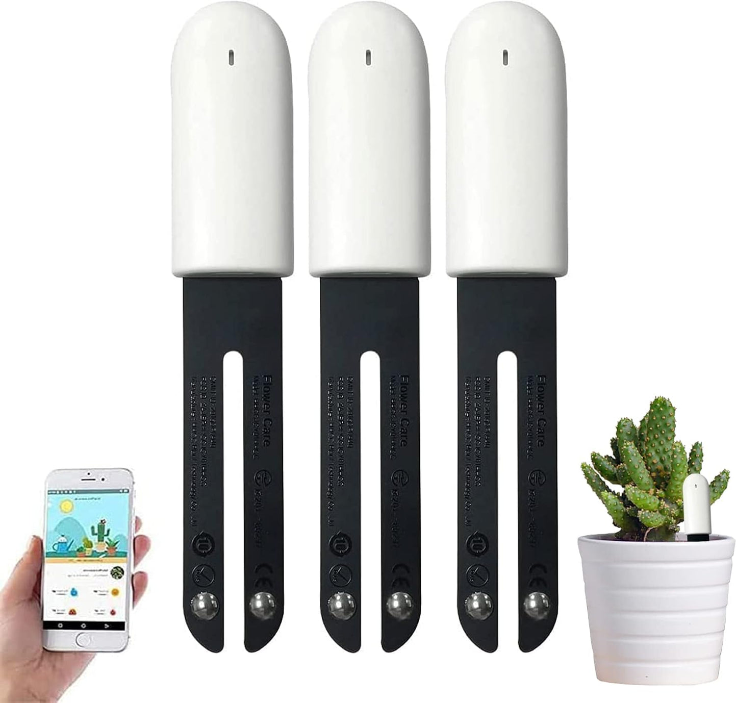 Soil Moisture Meter 4 in 1,Plant Water Monitor,Automatically detect Moisture/Temperature/Light/Fertility,Can Connect to Mobile Phone via Bluetooth,Hygrometer Sensor for Indoor Plants (3pc)