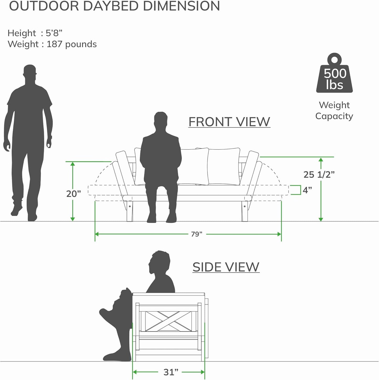 Cambridge Casual West Lake Mahogany Outdoor Convertible Sofa Daybed, Weathered Gray/Gray Cushion