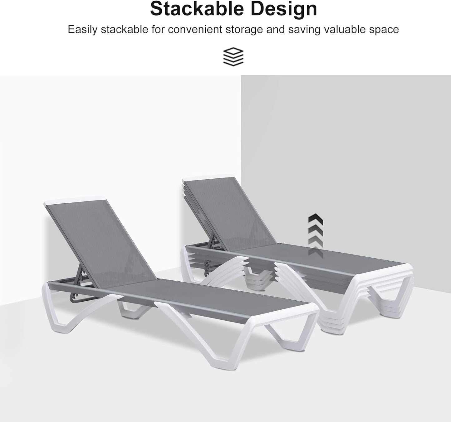 PURPLE LEAF Patio Chaise Lounge Chair Set Outside Aluminum Plastic Stackable Tanning Chairs with Side Table for Pool Sunbathing Beach Deck Outdoor Lounger, Grey