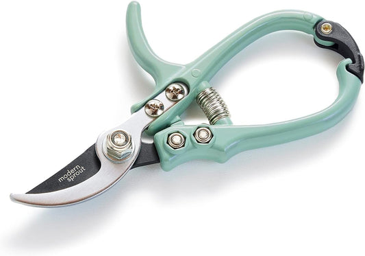 Modern Sprout Hand Pruners - Lightweight Pruning Shears W/Easy Lock- Gardening Scissors - Bypass Sharp Carbon Steel Blade - Rust Resistant - Garden Tools - Reusable Holster - Sage