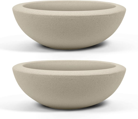 ARBORA 26" Santorini Bowl 2-Pack with Classic Cream Finish - Polyresin Indoor and Outdoor Planter2, Durable, Weatherproof, Lightweight, Large Plant Pots for Patio, Garden, Deck, Entryway