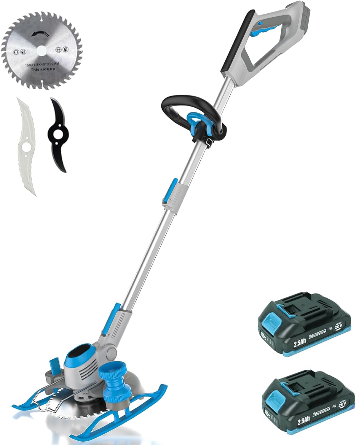 Weed Wacker Cordless, 20V MAX* Battery Powered, Runing Time 90mins, Weight only 5.2 lbs, Bladed Edger/Mower/Trimmer in 1 (with Two 2.5Ah Batteries)