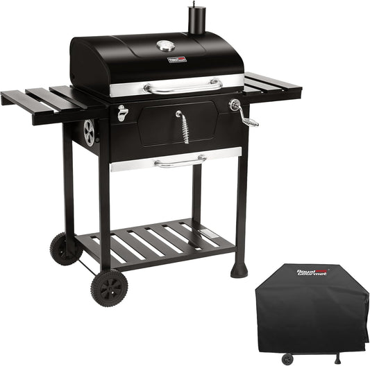 Royal Gourmet CD1824EC 24 Inch Movable Charcoal Grill with Cover, 490 Sq. In. Cooking Area, Outdoor Barbecue Grill with Foldable Side Tables for Outdoor Picnic and Camping Grilling, Black