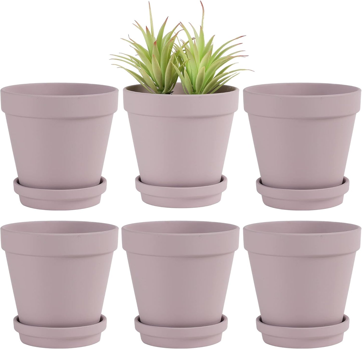 Yishang Large Terra Cotta Pots with Saucer- 6 Pack Large 6'' Terra Cotta Plant Pot with Drainage Hole, Flower Pot with Tray, Terracotta Pot for Indoor Outdoor Plant(Purplr)