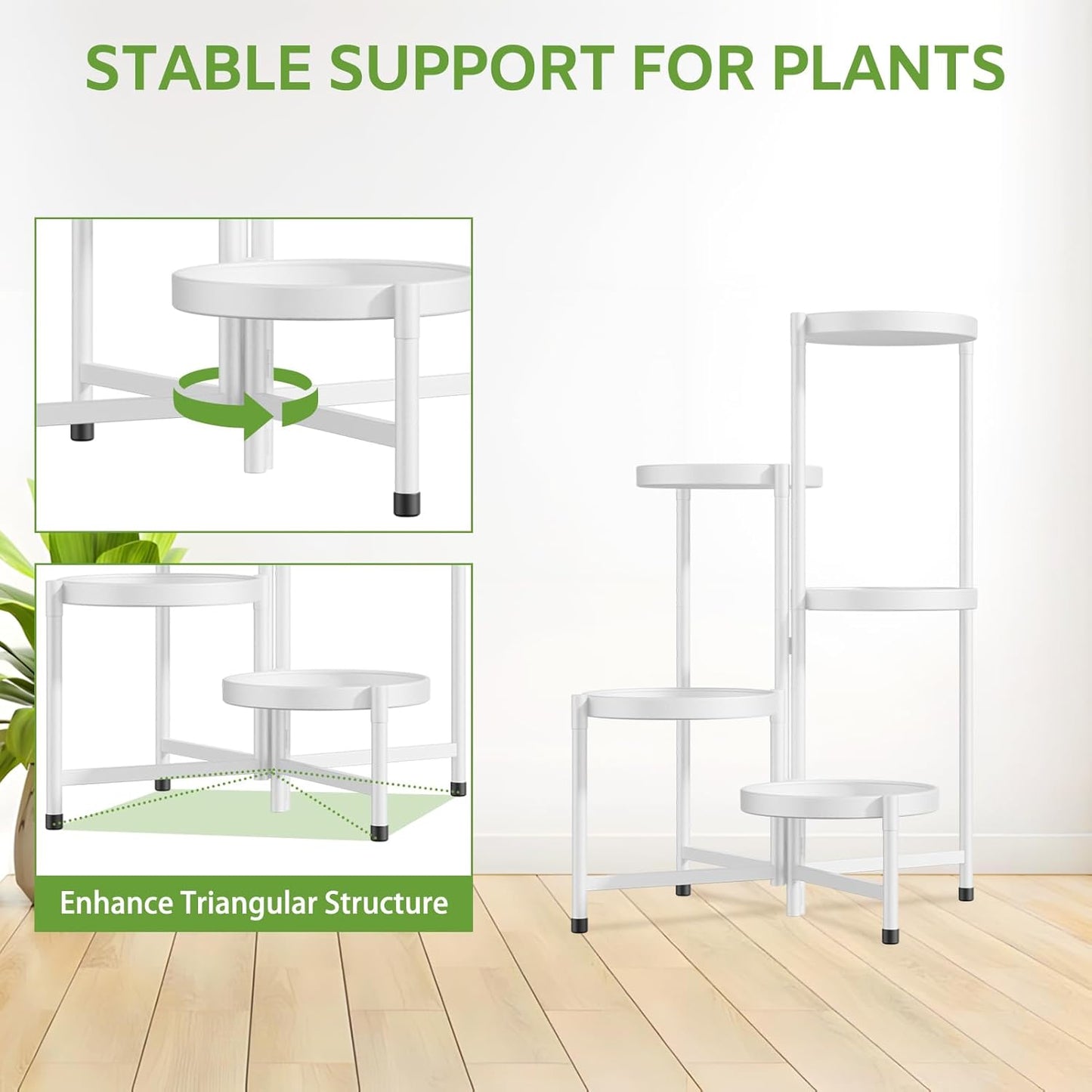 iDavosic.ly 5 Tier Large Plant Stand Indoor with 10 Inch Wide Tray, Tiered Corner Metal Outdoor Flower Display Holder Shelf, Folding Tall Rack for Patio Porch Living Room, White