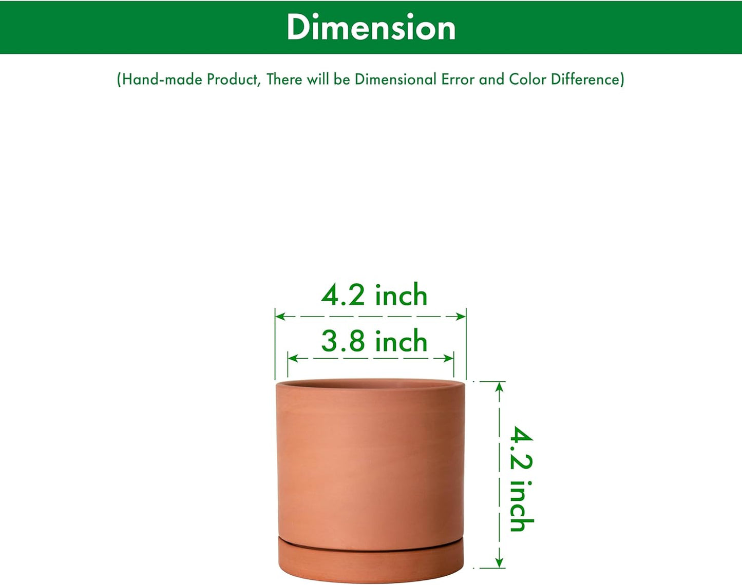 D'vine Dev X-Small 4 Inch Terracotta Plant Pot with Drainage Hole and Saucer, Round Cylinder Planter Pot for Indoor Plants, 40-X-A-1