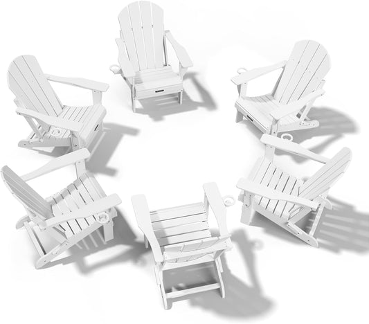 MUCHENGHY Folding Adirondack Chairs 6 Pack, Patio Chairs, Lawn Chairs, Outdoor Chairs, Adirondack Chair Plastic, Fire Pit Chairs, Weather Resistant with Cup Holder for Deck, Backyard, Garden(White)