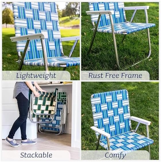 Lawn Chair USA Folding Aluminum Outdoor Patio Lawn Chair | Heavy-Duty Webbed Chairs for Camping, Sports, Beach, Yard & Tailgating | Lightweight Portable | Classic - American Flag