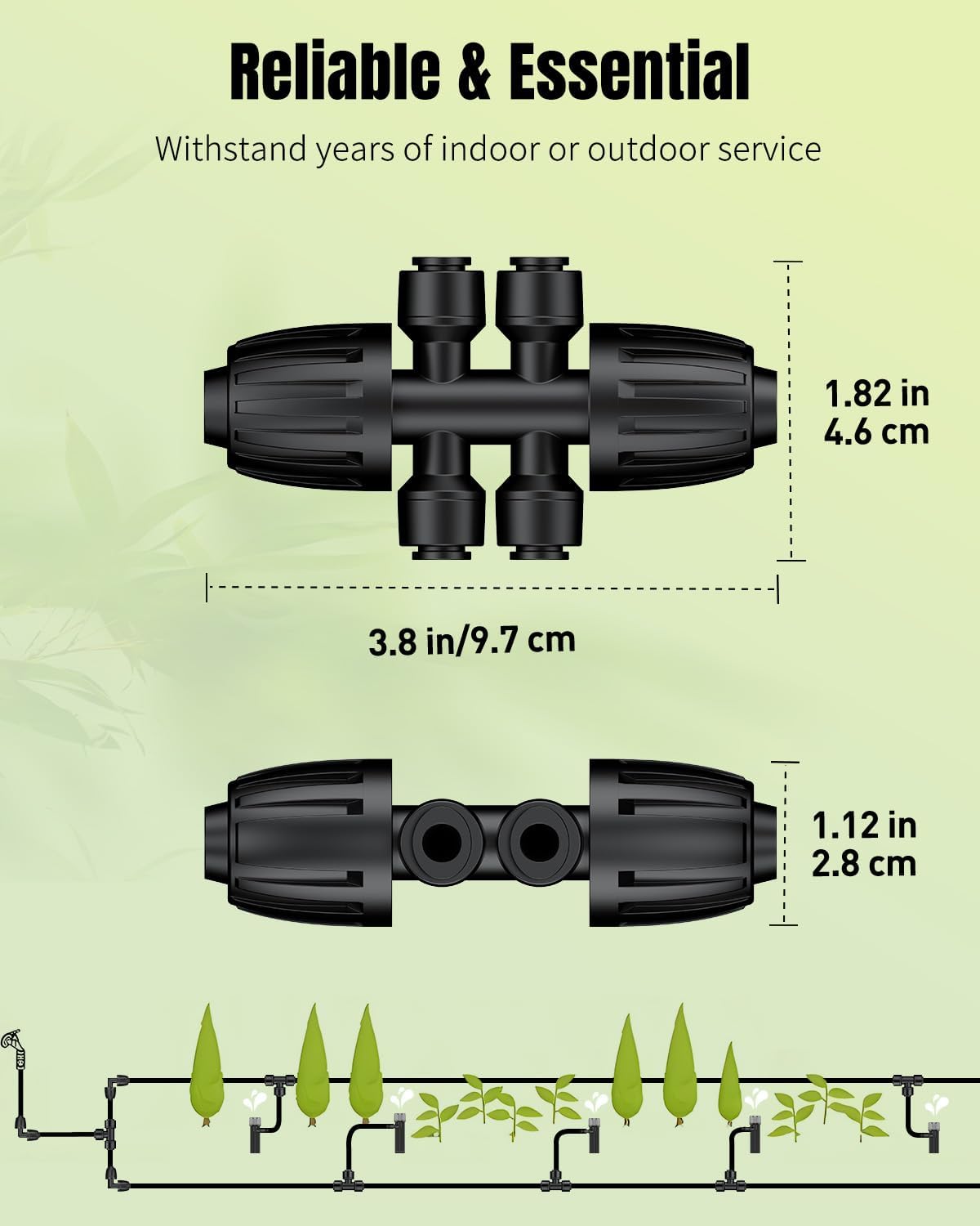 Pawfly 12 Pcs 1/2'' to 1/4'' Drip Irrigation Fittings, Anti-Leak Reducing Tees, Push-to-Fit Drip Irrigation Parts for Garden Lawn, 6-Way Barbed Tee Quick Connectors with Anti-Drop Locked Nuts