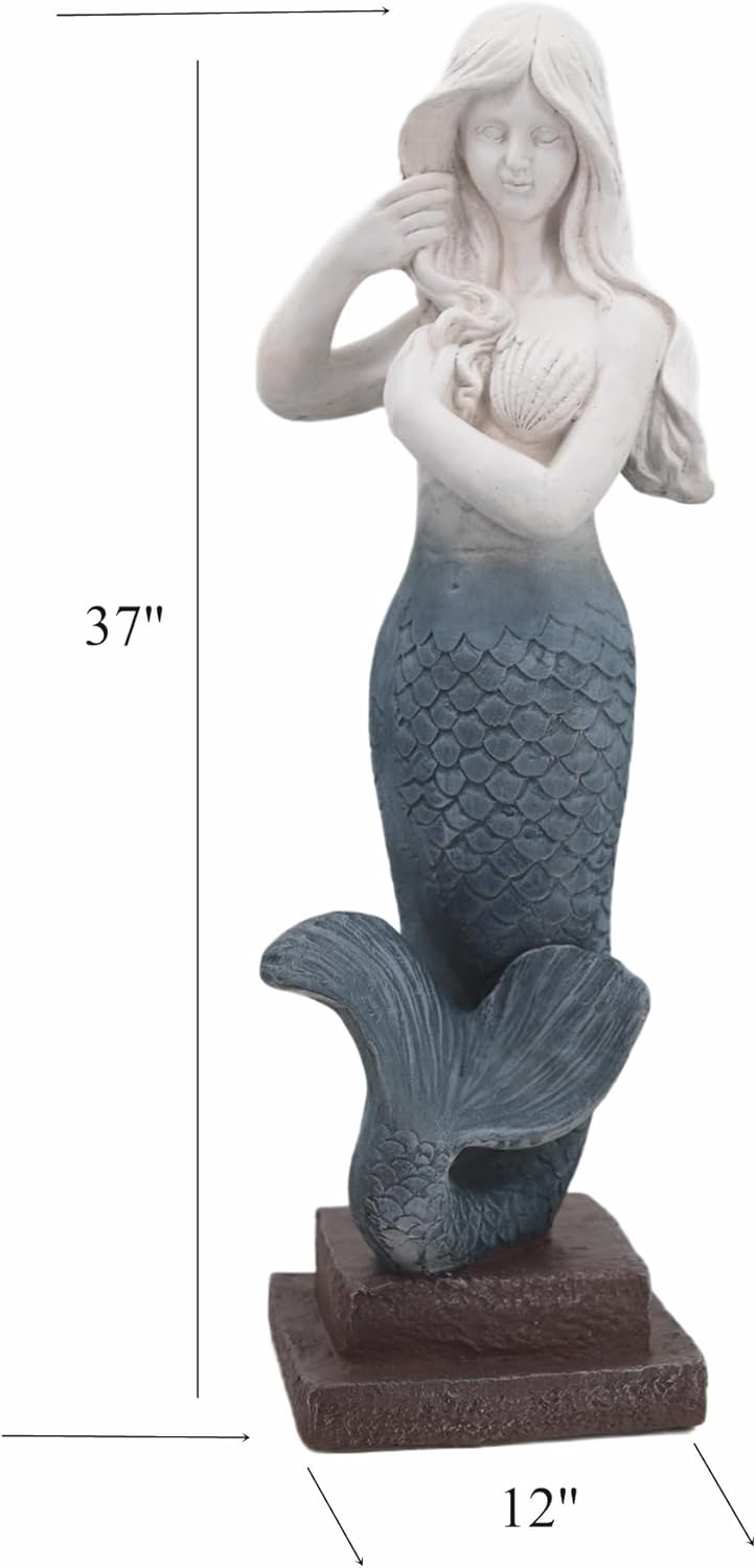 Mermaid Statue Large Size 37 Inch Magnesium Oxide Sculpture Indoor Outdoor Garden Patio Yard Lawn Porch Decor
