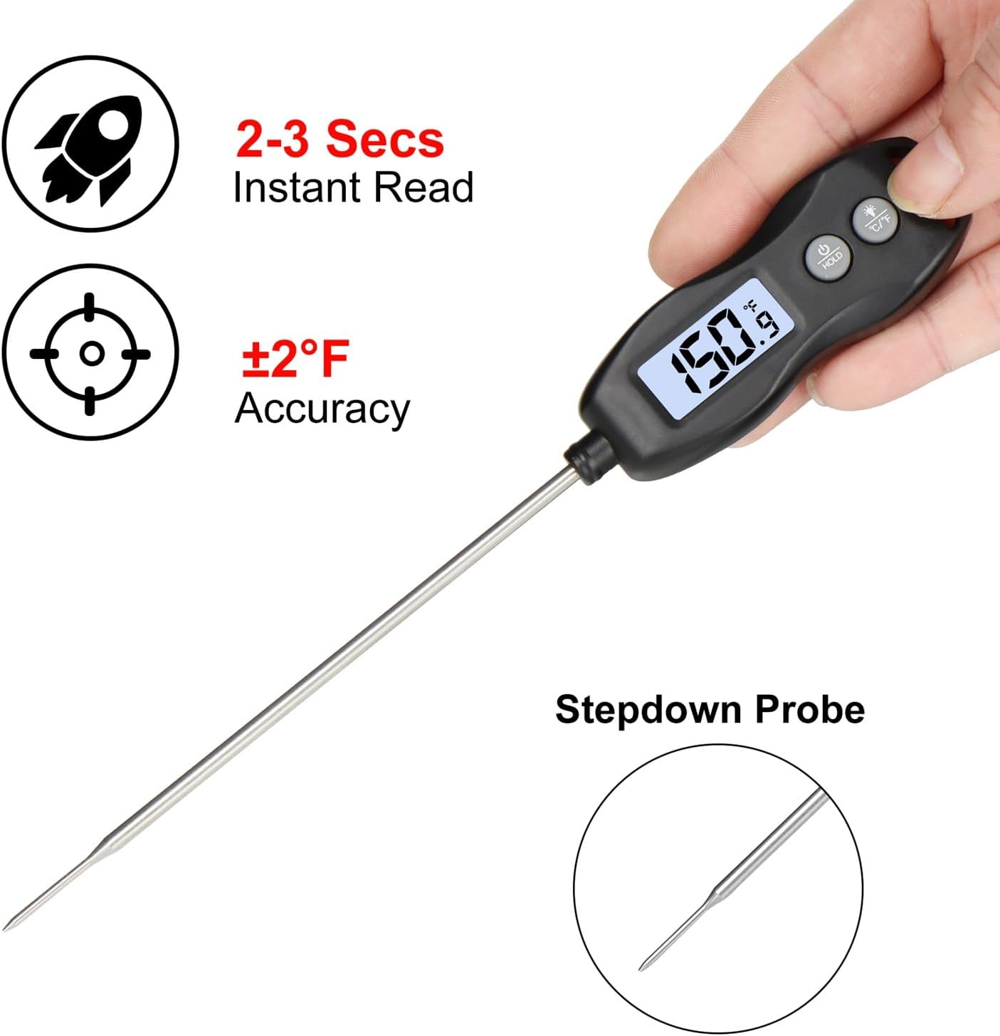 Digital Meat Thermometer Backlight,Waterproof Instant Read Food Thermometer for Cooking Grilling BBQ Baking Liquids Beef Turkey (Black)