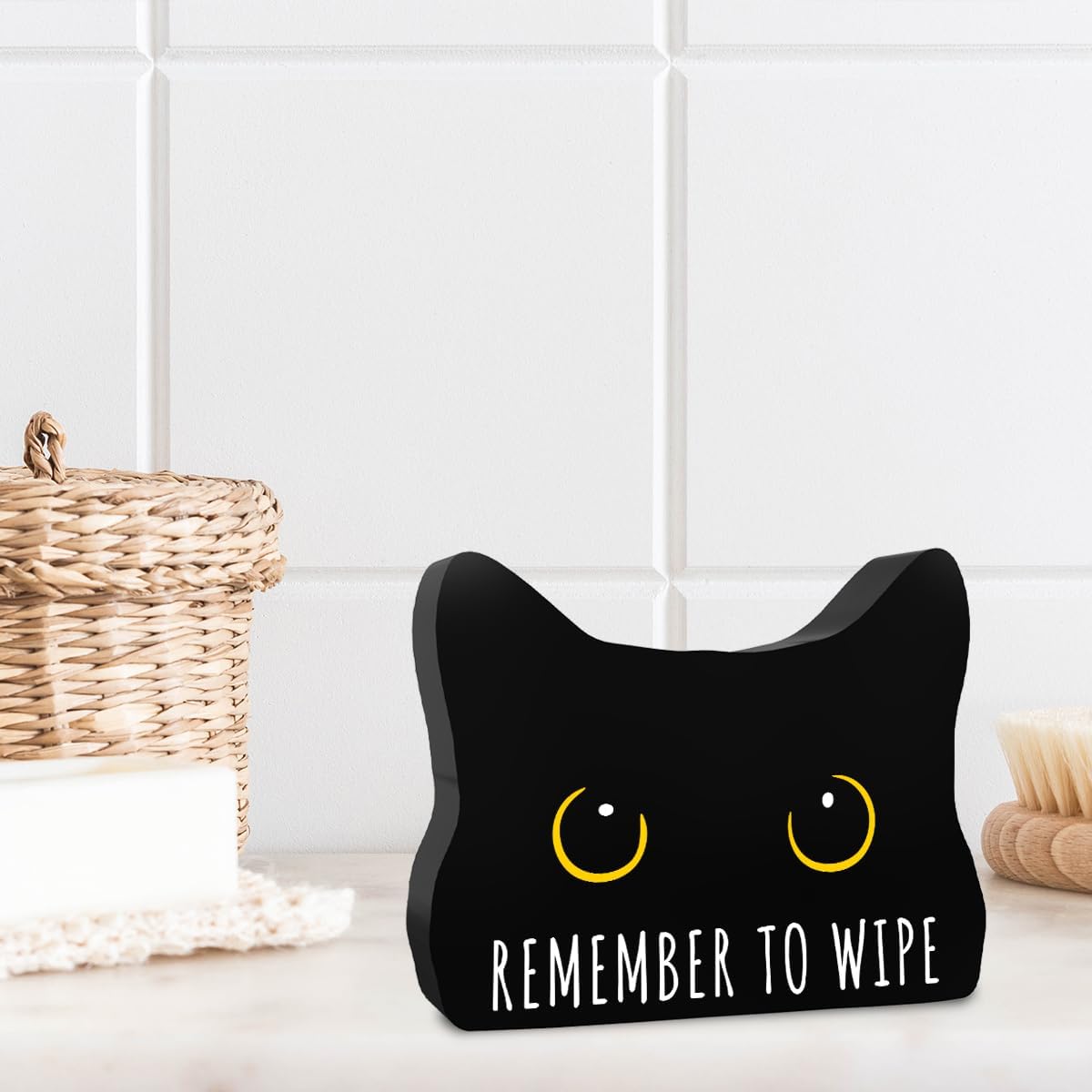 Remember to Wipe Funny Bathroom Acrylic Decor Sign Black Cat Decor Cat Decor for Home Bathroom Cat Lover Gifts For Women Men