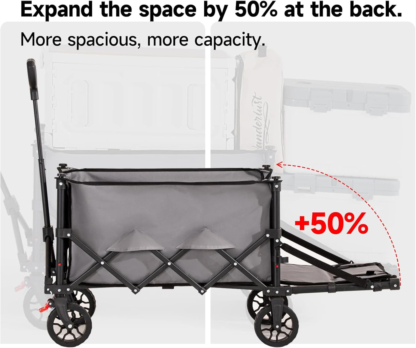 Collapsible Wagon Cart with Wheels Foldable,Folding Beach Wagons Carts Foldable for Grocery Shopping Camping Garden Fishing Sports