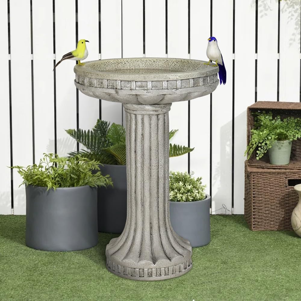 watnature 24 Inch Height Outdoor Bird Bath - Fibre Reinforced Concrete Large Bird Bath Stylish with Modern Pedestal for Garden, Patio, Backyard, Lawn - 16”W X 24”H Contemporary Birdbaths & Supports
