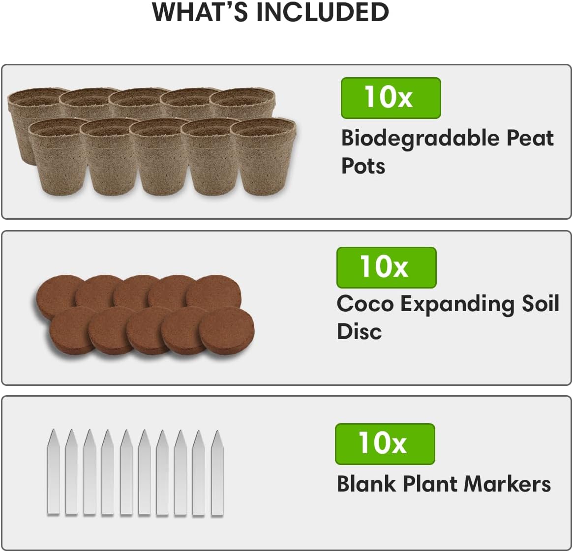 Seedling Starter Kit Germination Grow Cups and Soil (10 Pack) Biodegradable Peat Pots, Coco Coir Soil Discs, Plant Markers - Organic Grow Kit for Seed Germination, Indoor/Outdoor (1)