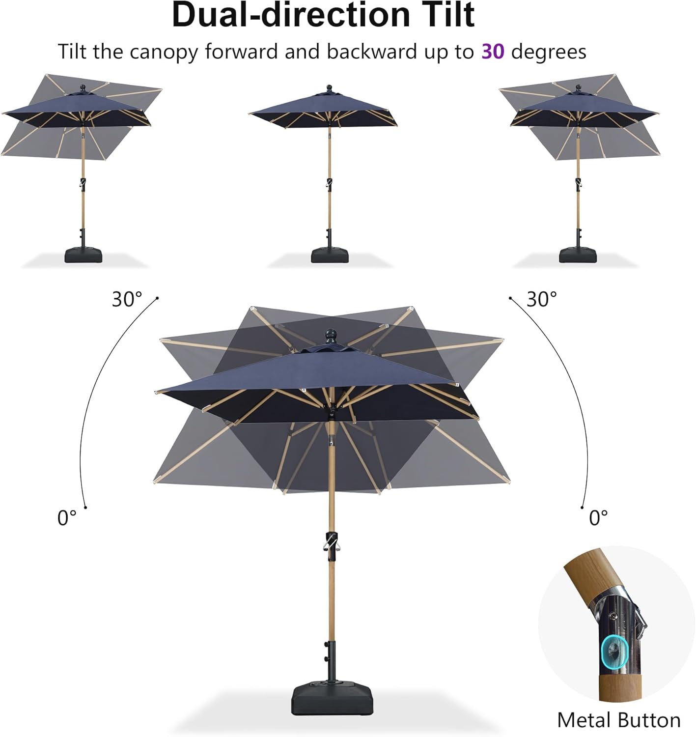 PURPLE LEAF 6' x 6' Market Umbrella Outdoor Table Umbrella Aluminum Patio Umbrella with Push Button Tilt & 8 Sturdy Ribs and Crank Outdoor Umbrellas for Deck Backyard Beach, Navy Blue