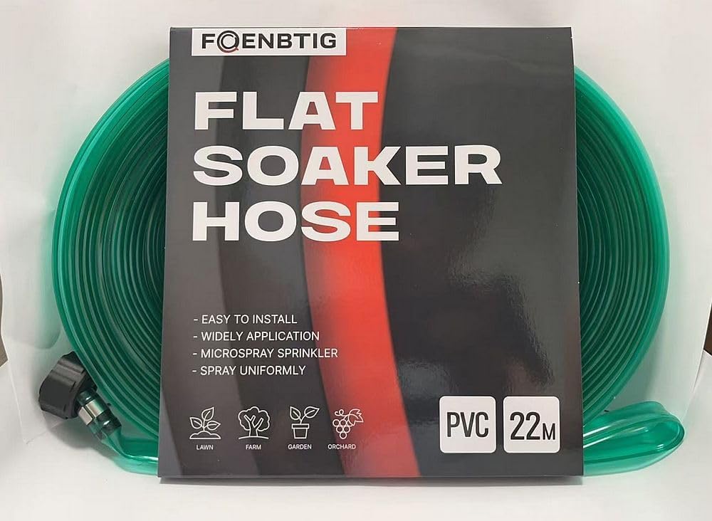PVC Flat Soaker Hose drip Garden Vegetable Water Hose Irrigation Spray Hose Double Connector with Holes (75FT)