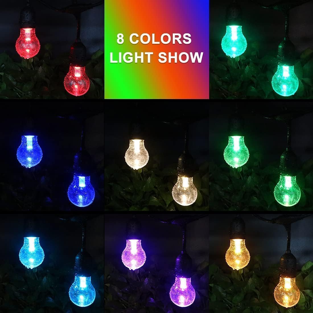 Auroraworld Outdoor String Lights RGB, 105FT LED Color Changing Patio Lights with Shatterproof Bulbs for Backyard