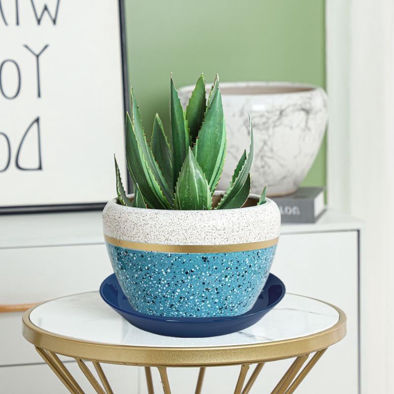 2 Pack 8 Inch Flower Pot Saucers - 9 Inch (8.7 Inch) Ceramic Plant Saucer for Outdoors & Indoors - Glazed Ceramic Plant Pot Trays for Water Drainage - Durable & Stylish Round Plant Tray