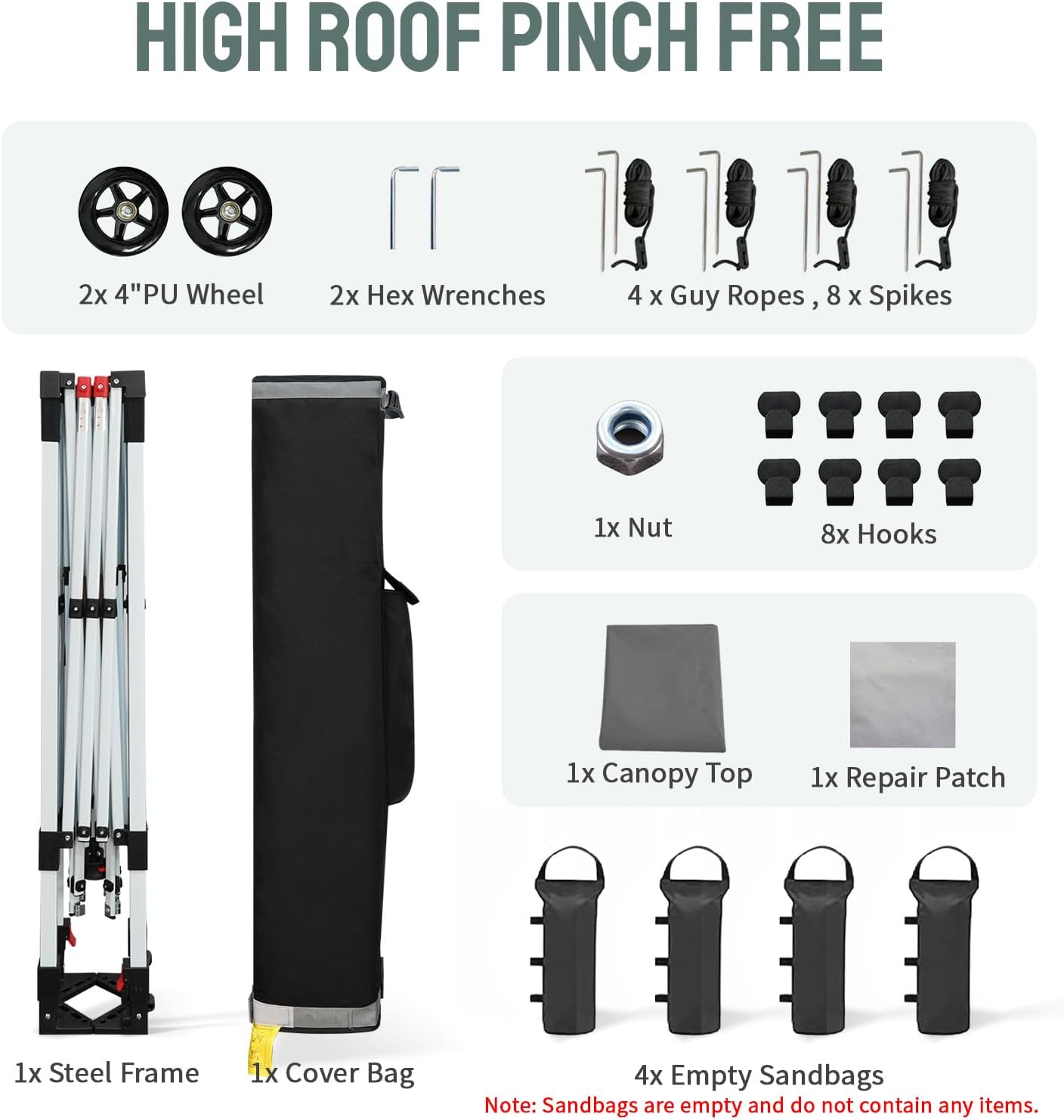 CROWN SHADES Pop Up Canopy Tent, 8x8 Commercial Canopy Tent with 4" Wheels, 4 Upgraded Weights, Patented Centerlock, 400D Strength Oxford Fabric, Sto'N Go Bag, Gray