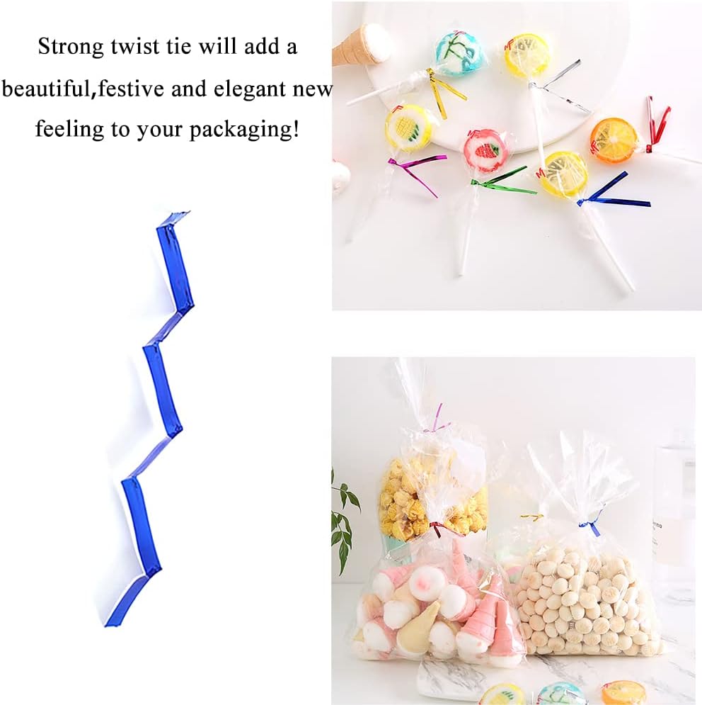 HAHIYO 300Pcs 4 inches Blue Metal Twist Ties Bread Candy Coffee Bag Ties Plant Garden Twist Ties for Cellophane Treat Bags Gift Wraping Bags Plastic Bags Halloween Party Cake Present Art Crafts